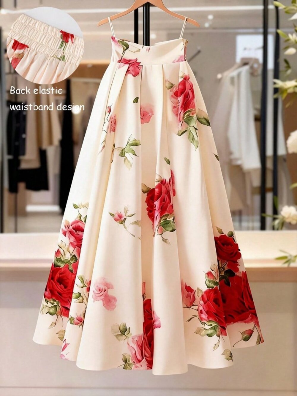 Multicolor Elegant Women's Rose Print maxi Skirt - Picture 3 of 9
